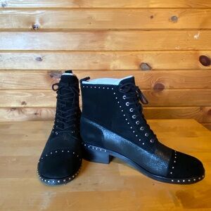 Marc Fisher Black Lace Up Boots with Studded Detailing